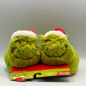 Dr. Seuss Grinch Green Slippers with Red Santa Hat Sz M 13/1 Gift Idea